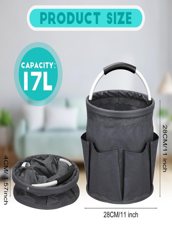 Ashmacdo Cleaning Caddy for Cleaning Supplies,17L Cleaning Supply Caddy with Handle Foldable Cleaning Supplies Organizer Bucket Cleaning Products Organizers for Home, Garden (Gray) - Image 2